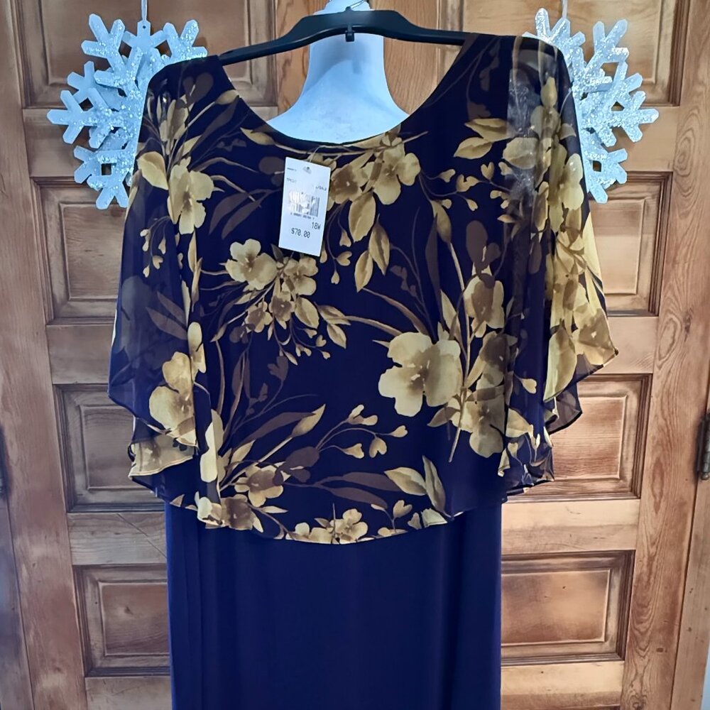 CONNECTED APPAREL Ladies Purple & Gold Sheath Dress With Overlay Size 18W. NWT